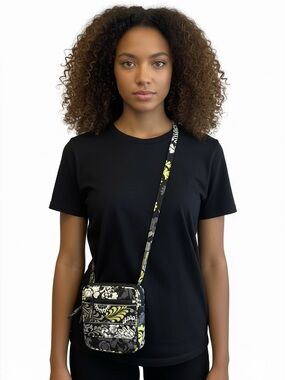 Vera Bradley Baroque Mini Hipster crossbody bag small shoulder purse gray yellow